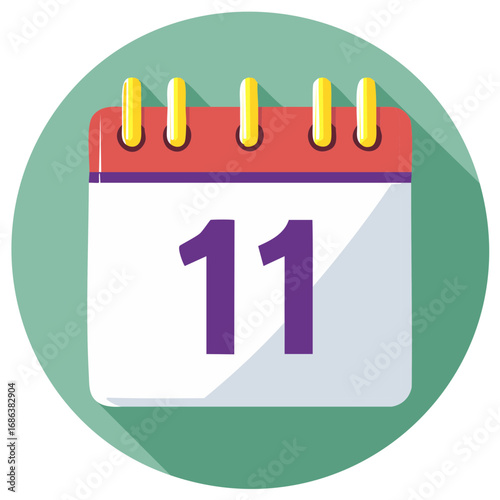 Calendar icon illustrating eleven date on a green background with vibrant colors for appointments, schedules, and planning