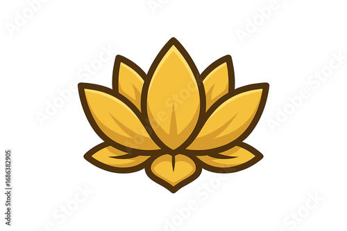 Golden lotus flower logo vector illustration. Elegant floral icon for yoga, spa, or wellness brand. Symbol of beauty, meditation, and spiritual harmony. Isolated design.