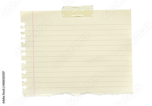 Torn lined paper with tape isolated on transparent background