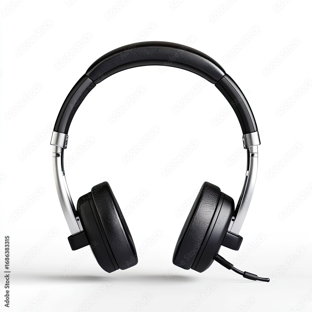 Fototapeta premium Listening to music with high-quality headphones home office product photography indoor close-up technology innovation