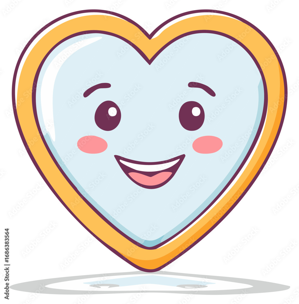 Obraz premium Happy Cartoon Heart Face With Gold Border and Blue Center