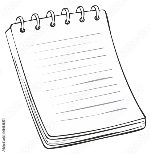 Illustration of blank lined notepad with spiral binding ready for notes
