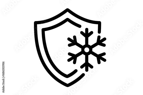 Cold protection icon. Winter proof and frost resistant symbol. Immune system concept. Snowflake on a shield. Weather forecast pictogram. Antifreeze defense vector sign.