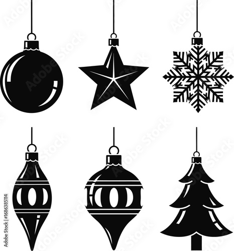 Hanging Christmas Ornament Silhouettes Set of Vector Icons