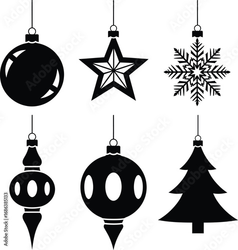Hanging Christmas Ornament Silhouettes Set of Vector Icons