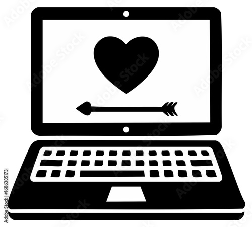 Online dating and digital romance concept with a heart and arrow on a laptop screen vector icon