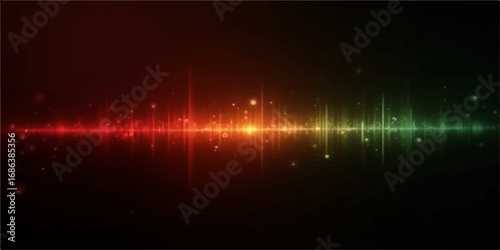 An abstract, digital illustration of a colorful wave with glowing red lines on a black background, perfect for a modern wallpaper or music equalizer design