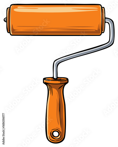 Orange paint roller tool cartoon style illustration for renovation