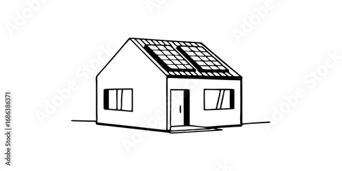 Illustration of house solar panel energy renewable home power system clean electricity photovoltaic cell technology isolated on transparent background 