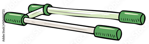Green chest expander resistance tool for strength training, cartoon vector illustration.