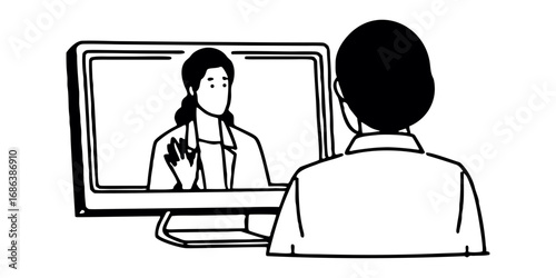 Virtual doctor consultation online therapy session telemedicine appointment with healthcare professional on screen isolated on transparent background 