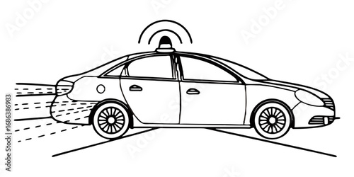 Illustration of a police car vehicle with lights emergency response speeding down the road transportation auto isolated on transparent background 