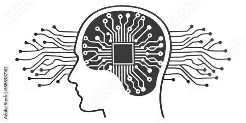 Artificial intelligence brain circuit head machine learning technology neural network ai innovation concept isolated on transparent background 