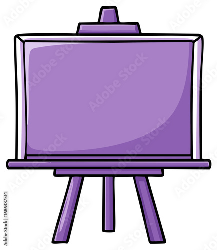 Cartoon purple easel with empty board for artistic display or learning