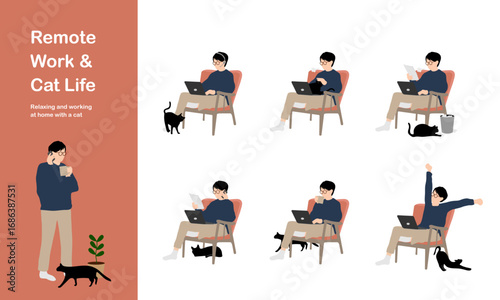 在宅勤務する男性と猫 / Remote Work with Cat