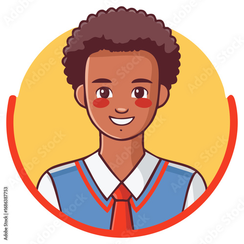 Smiling Young Student Avatar Illustration in School Uniform