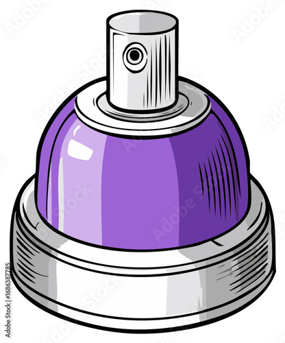 Purple aerosol spray can with a silver nozzle and base detailed illustration
