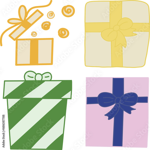 Cute Colorful Gift Boxes with Ribbon Decoration Vector Set