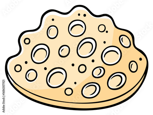 Vibrant Cartoon Illustration of a Yellow Cheese Slice Featuring Numerous Distinctive Holes, Wholesome Dairy Food