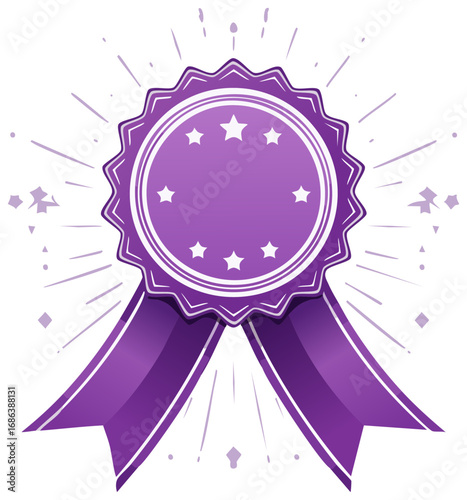 Purple award ribbon with stars and bursts illustration