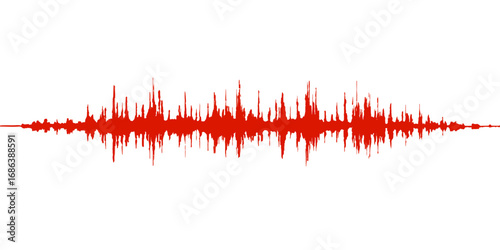 Vector illustration of an abstract red heart beat sound wave on a blue digital frequency graph