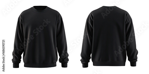 Front and back view of a dark gray/black crewneck sweatshirt