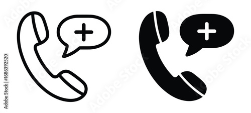 Two Phone Icons with Speech Bubble and Plus Sign call telephone