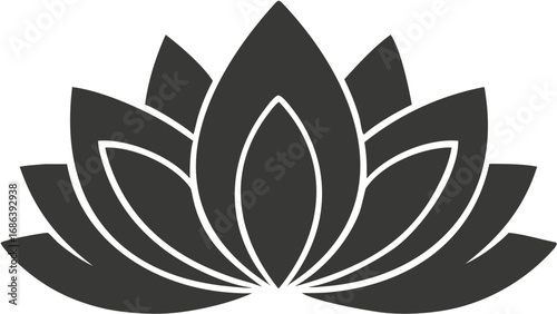Elegant dark gray lotus flower icon symbolizing tranquility, purity, and enlightenment for wellness brands
