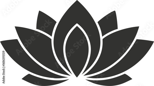 Elegant dark grey lotus flower icon symbolizing peace, purity, and enlightenment for wellness brands