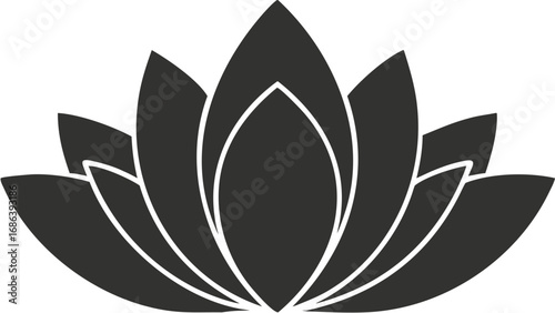 Elegant dark grey lotus flower icon symbolizing peace, purity, and enlightenment for wellness brands