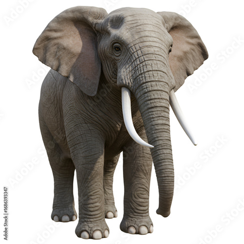 African elephant standing facing forward isolated on transparent background