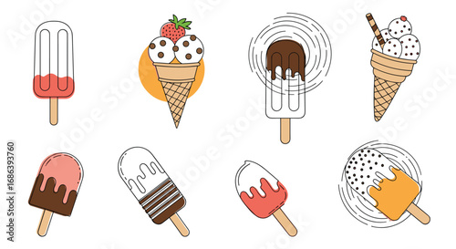 Colorful vector ice cream treats for summer fun, dessert, and sweet indulgence designs