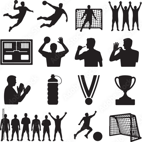 Handball and Soccer Sports Icons Set Keywords: handball, soccer, football, goal, goalkeeper