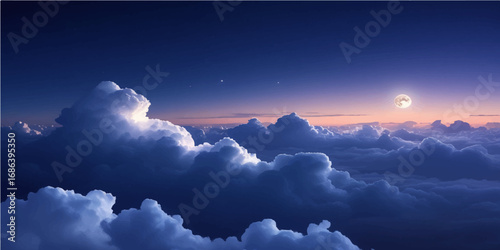 Clouds dot a beautiful blue sky over a sunlit city, creating a serene, natural cloudscape