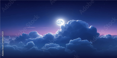 Beautiful white clouds float across a clear blue summer sky