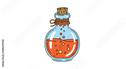 Magical potion bottle with orange liquid, whimsical design for fantasy, alchemy, and potion themes