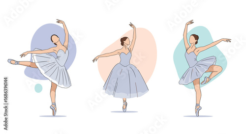 Elegant ballerinas in graceful dance poses, perfect for arts, events, and performance design