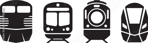 Front View Silhouette Train Collection Vector Illustration Transportation Railroad
