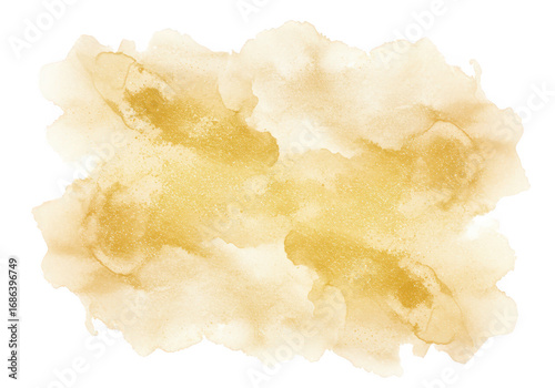 Gold watercolor stain isolated on transparent background