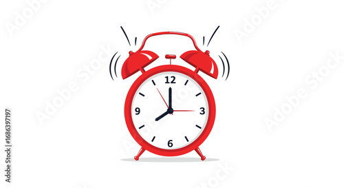 Red alarm clock ringing at 8 AM, symbolizing urgency, deadlines, and waking up on time