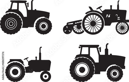 Agricultural Tractor Silhouettes A Collection of Farm Tractors on Transparent Background