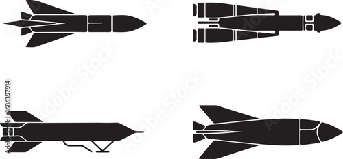 Missile Silhouette Collection Rocket Weapon Projectile Military Technology Icon Set