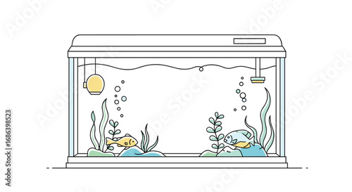 Colorful aquarium with fish and plants, perfect for pet store or home decor projects