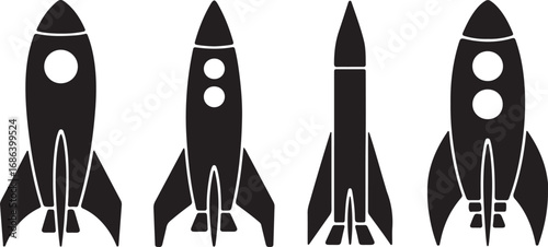 Rocketship Icon Set for Space Exploration and Futuristic Technology Illustrations