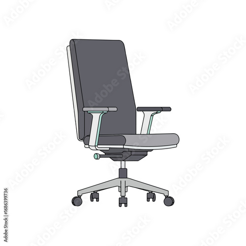 A modern ergonomic office chair with a high back and adjustable armrests, presented in a clean, isolated illustration.