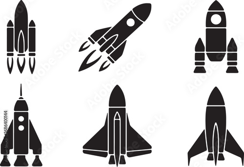 Spacecraft Vector Set Launch Vehicle Exploration Symbol Isolated on Background Art