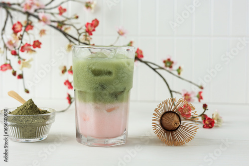 Iced Sakura Pink  Green Tea Matcha Ice Milk