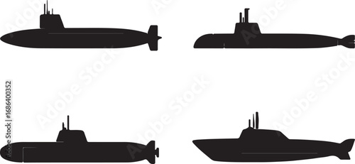 Submarine Vector Set Underwater Vessel Naval Ship Symbol Isolated on Background