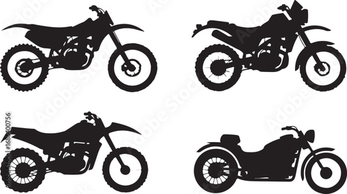 Motorcycle Silhouette Set Off-Road Vehicle Transport Motorbike Travel Road