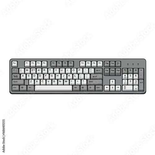 Gray and white mechanical keyboard with keycaps.
